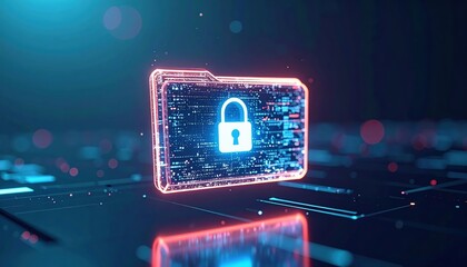 Poster - High tech digital security cryptocurrency encryption lock hologram concept showing data protection online cyber safety futuristic cyber security concept