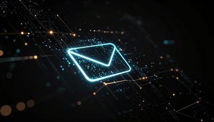 Poster - Futuristic digital glowing email envelope icon representing technology communication cyber security data transfer networking digital concept