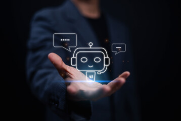 Fototapete -  Using AI chat in search and giving to help in business has technology, to create computer concepts with robots as new digital software	