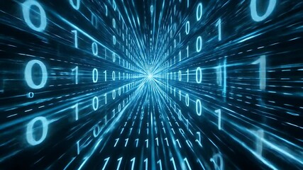 Binary code stream tunnel futuristic programming background