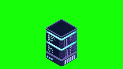 Fototapete - Isometric futuristic server animation. Isometric database or data center. Abstract blockchain. Computer storage. Cloud storage. 4K video animated in isometric style