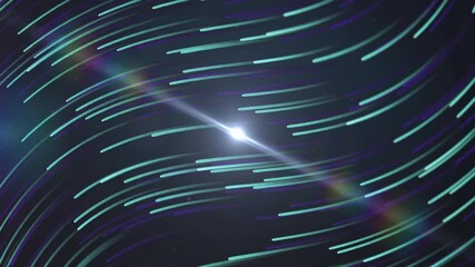 Poster - Pinpoint light emerging center opening neon beam, swirling trails, lens flare showing rainbow halos