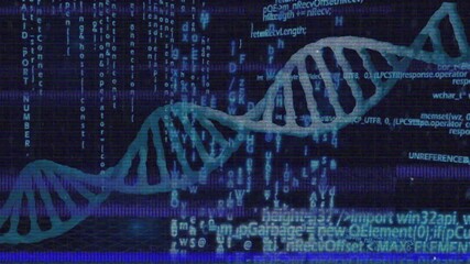Aufkleber - Upon glitch line pulse, cyan DNA helix sliding, oscillating across grid to visualize data streaming