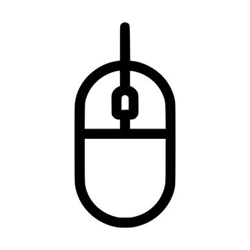 A simple black and white line drawing of a computer mouse with a cord.