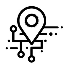 Fototapete - Black and white icon of a location marker with connected circuit lines.