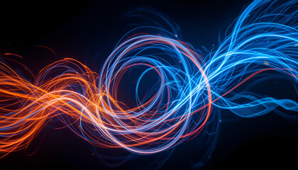 Aufkleber - Dynamic energy radiates from a captivating light trails design with glowing blue and orange hues against a dark backdrop.