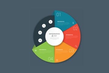Poster - Pie Chart Glassmorphism Infographic Template With 4 Options, Steps, Parts, Segments. Vector Illustration For Business Financial Report