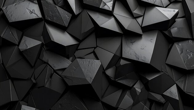 Abstract 3D black polygonal background texture with modern design wallpaper.