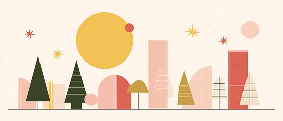 Poster - Geometric winter holiday scenery simple design