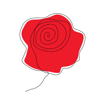 Set of the rose line art vector illustration on the white background.  Minimalist Line Art Abstract Red Rose Illustration with Spiral Line Art on White Background