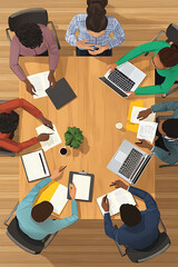 Poster - A diverse group of professionals engaged in a collaborative meeting around a wooden table