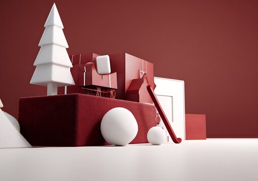 Minimalist Christmas scene in white and red