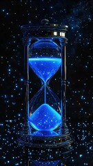 Wall Mural - starry night scene with blue glowing hourglass