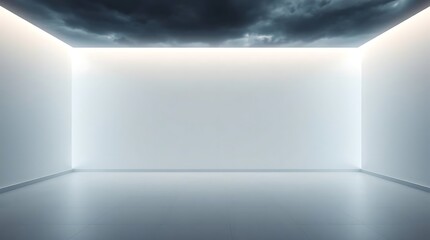 Poster - Dramatic Sky Over Modern White Room Interior with Smooth Reflections