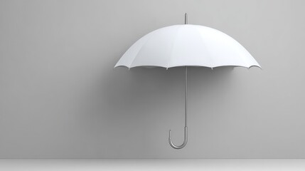 Poster - Minimalist White Umbrella Hanging on a Plain Wall for Interior Decor, Rain Protection, and Symbolic Representation of Shelter and Safety in Everyday Life