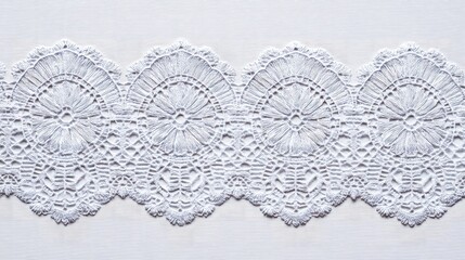 Fototapete - Ornate White Lace Trim with Intricate Floral Patterns and Detailed Embroidery on a Soft, Textured Background Ideal for Crafting and Textile Design Projects
