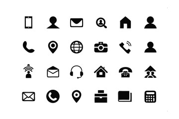 Poster - Contact Us Icons Set: A comprehensive collection of essential contact icons, including phone, email, location, home, user, and more, perfect for website and app design.