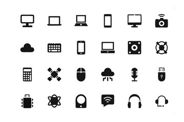 Fototapete - Technology Icons Array: A clean and simple set of technological icons, featuring a variety of modern devices and digital tools. This collection is ideal for various uses.