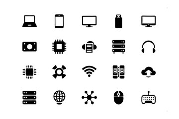 Poster - Digital Realm's Toolbox: A collection of essential tech and software icons, meticulously designed in a sleek silhouette style, providing a versatile and clean visual vocabulary.