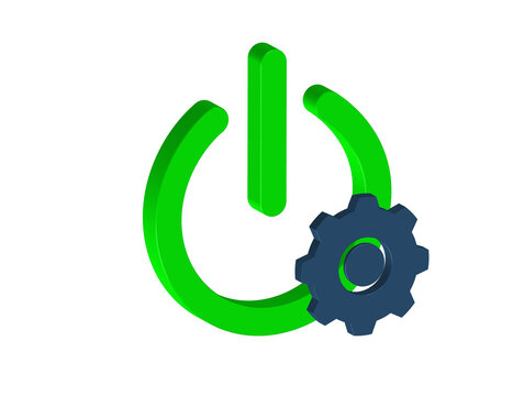 Simple 3D illustration of Power signal icons, on with a gear, PNG format transparent, background