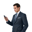 © PNG Collection - Professional man in dark suit using smartphone isolated on a transparent background