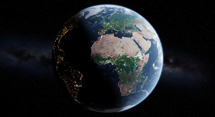 earth at night: a digital rendering of planet earth from space