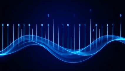 Poster - Abstract Blue Digital Waveform: Binary Data Visualization