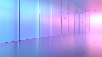 Poster - Neon Corridor; Empty Modern Space;  Interior Design; Presentation