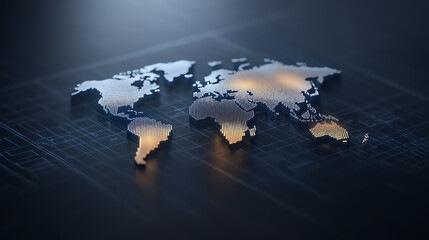Aufkleber - An abstract representation of a world map with glowing elements, symbolizing global connectivity and digital innovation.