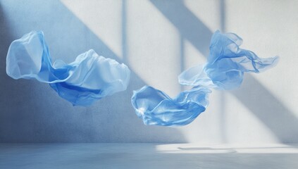 Poster - Light blue fabric drapes in sunlit room