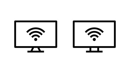 Fototapete - WIFI signal on computer screen icon set in line style. Desktop PC monitor with wireless network symbol