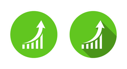 Poster - Bar graph growth arrow icon with long shadow. Chart increase sign symbol