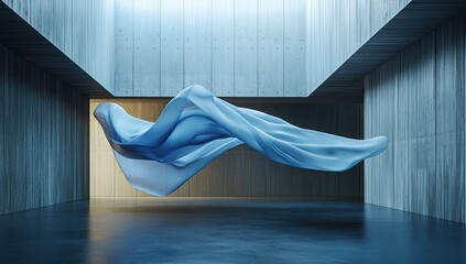 Poster - Blue fabric folds, modern interior, daylight, display