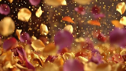 Poster - Colorful Flower Petals and Shimmering Gold Create a Festive Atmosphere Generative AI