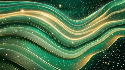 Aufkleber - A green and gold wave with glittery stars. The wave is very long and has a lot of glitter