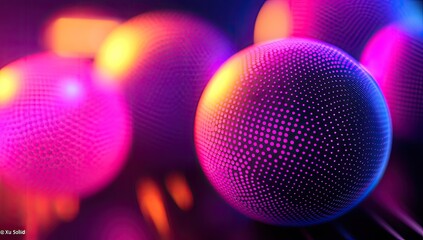 Poster - Abstract spheres, vibrant colors, glowing particles, futuristic background.  Possible use Wallpaper