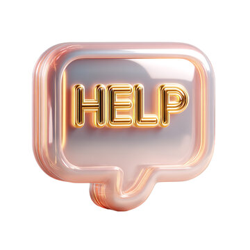 Golden Help Text in Shiny Speech Bubble Isolated on Black Asking for on transparent background