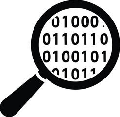 Aufkleber - Silhouette illustration of a magnifying glass revealing binary code symbol