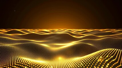Aufkleber - A golden wave of water with a bright orange sun in the background. The water is made up of small dots, giving it a shimmering and ethereal appearance. Concept of tranquility and wonder
