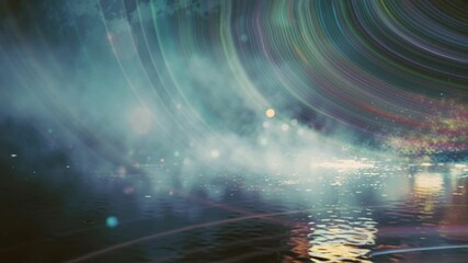 Poster - Calm Water Surface Reflecting Colorful Ripples and Foggy Atmosphere Generative AI