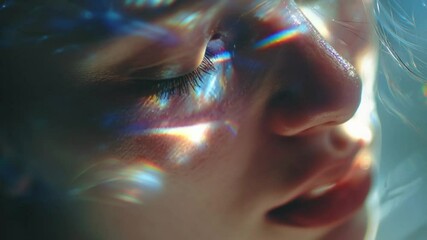 Poster - Captivating Light Reflections on a Young Woman's Face in Soft Focus Generative AI