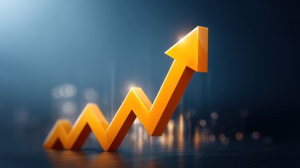 Poster - Personal finance development. An upward trending orange arrow symbolizes growth and success in a modern design.