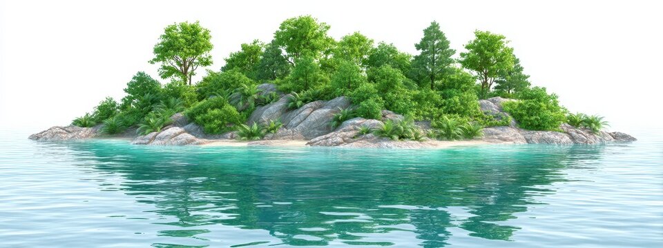 Lush Green Island in Turquoise Water A Digital Rendering