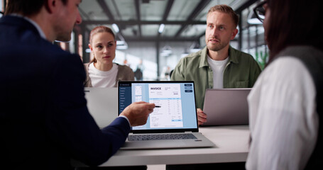 Poster - Multiracial Group Collaborating On Electronic Invoice