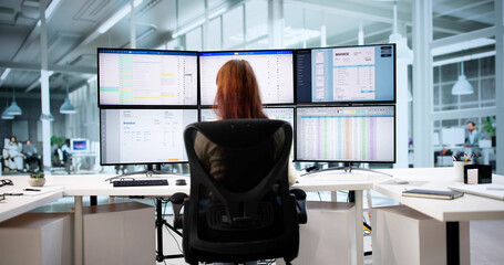 Poster - Female Accountant Uses Computer To Manage Medical Invoice