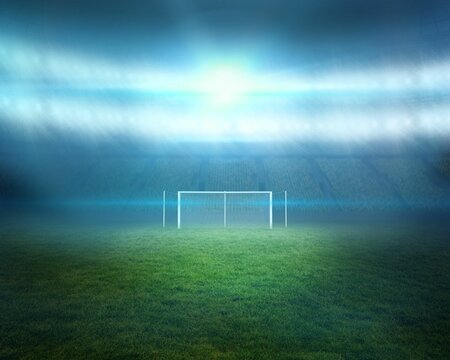 Football pitch with lights and goalpost
