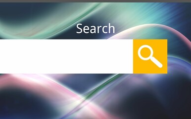 Poster - Search bar is appearing in flat UI with white search input, yellow search button, wave background