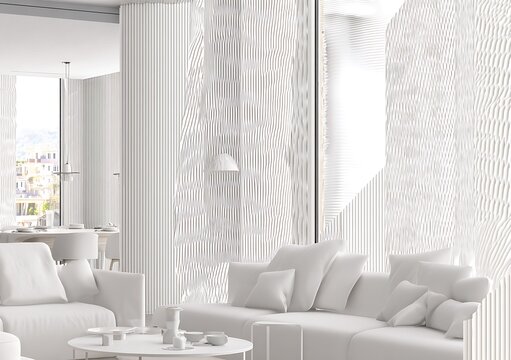 Minimalist all white interior living space
