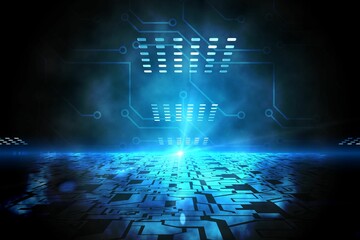 Poster - Technological black background with blue light