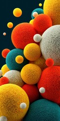 Poster - Abstract composition of multicolored textured spheres vibrant yellow orange teal and white spheres